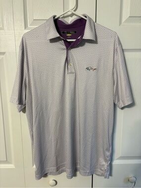 Greg Norman Collection Lavender Micro-Pattern Polo with Purple Trim